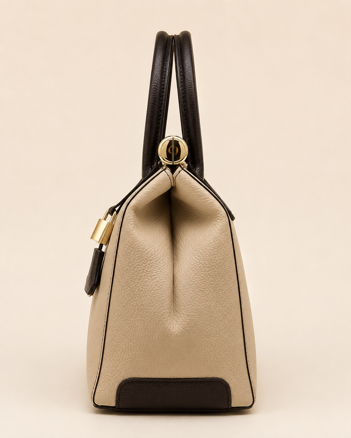 NORA Italian Leather Handbag – Cream & Dark Brown