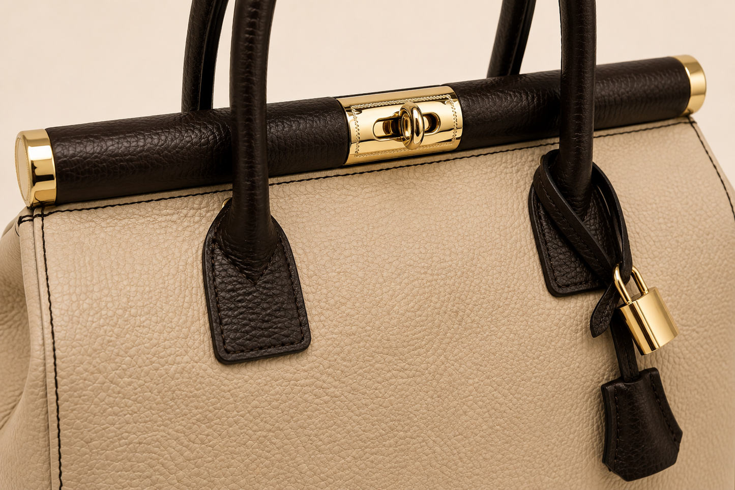 NORA Italian Leather Handbag – Cream & Dark Brown