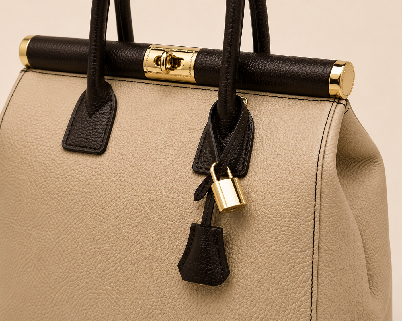 NORA Italian Leather Handbag – Cream & Dark Brown