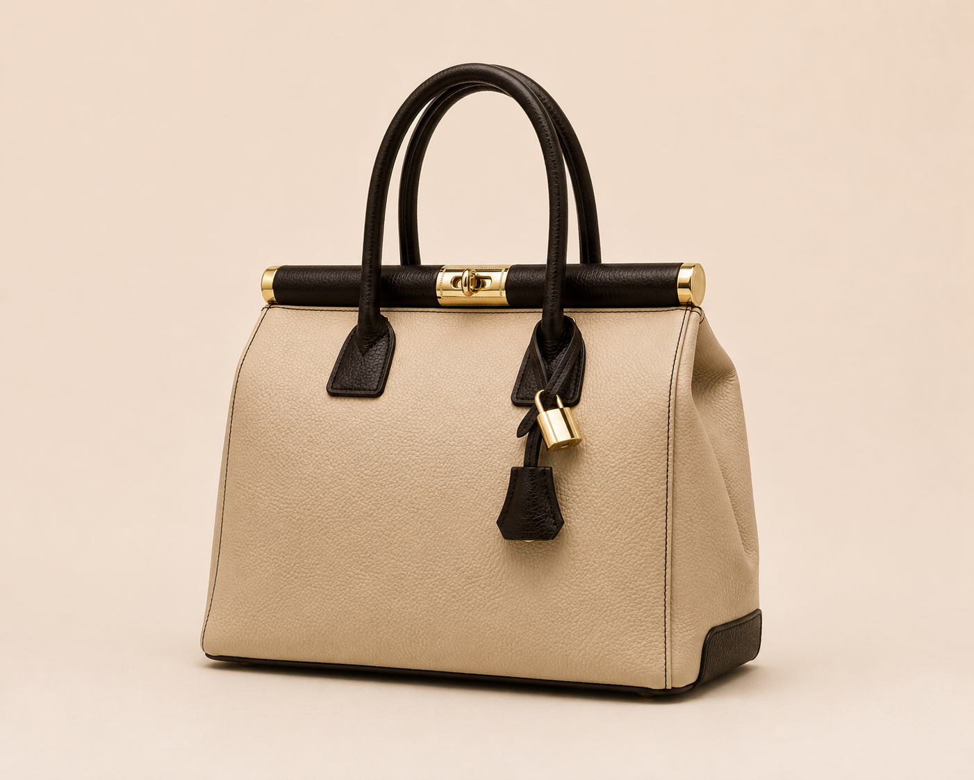 NORA Italian Leather Handbag – Cream & Dark Brown