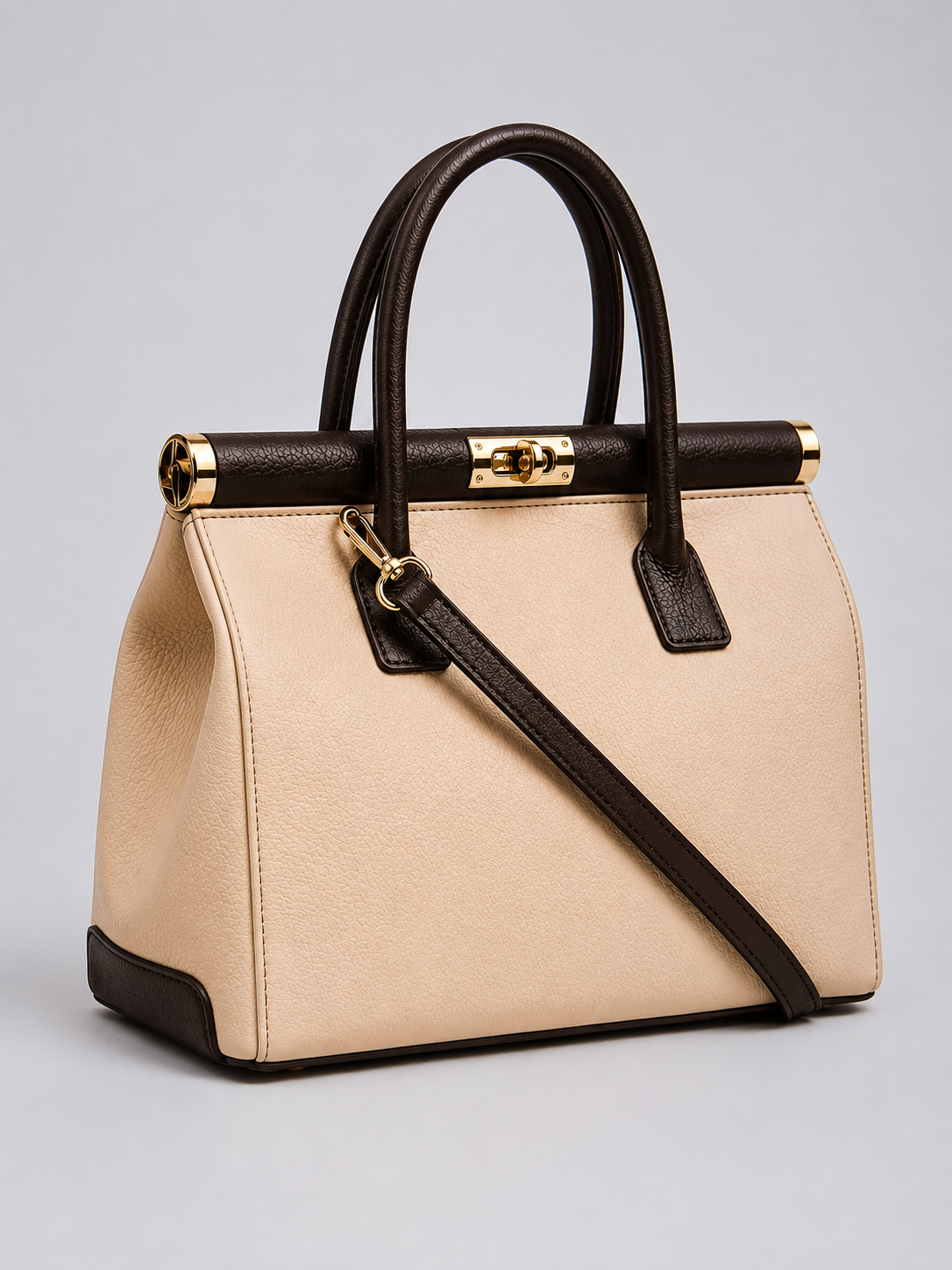 NORA Italian Leather Handbag – Cream & Dark Brown