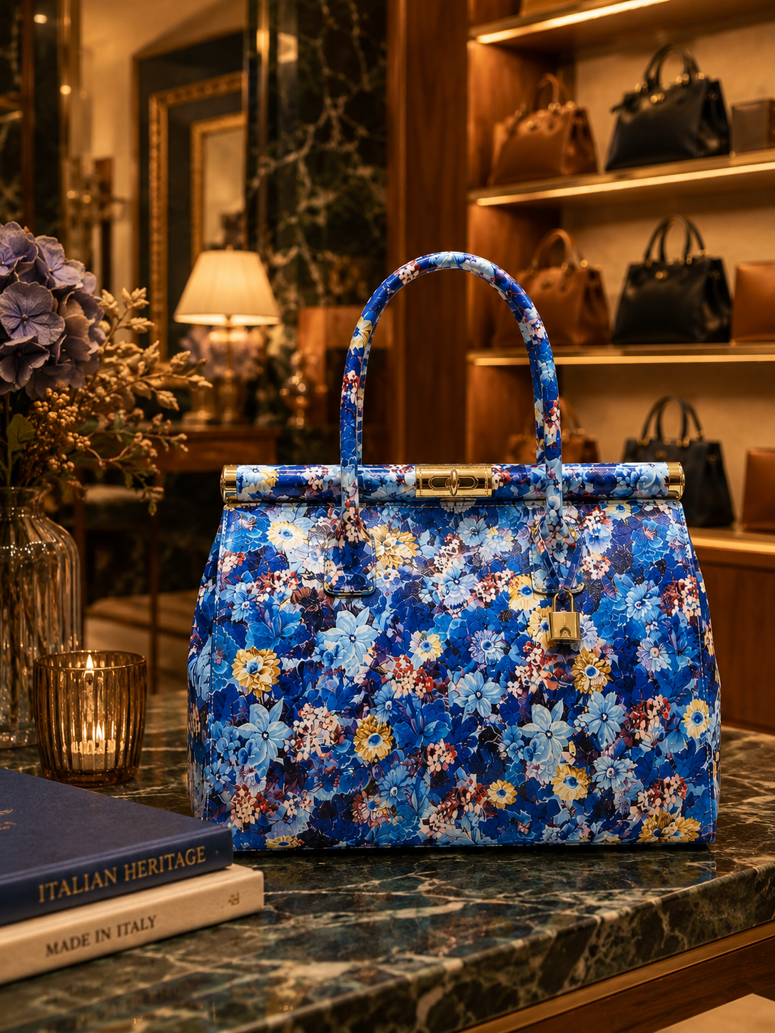 Jardin d'Azur | Sac à main en cuir  Made in Italy