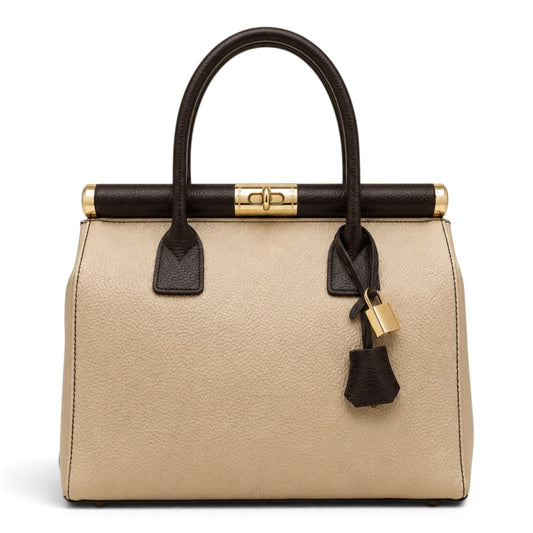 NORA Italian Leather Handbag – Cream & Dark Brown