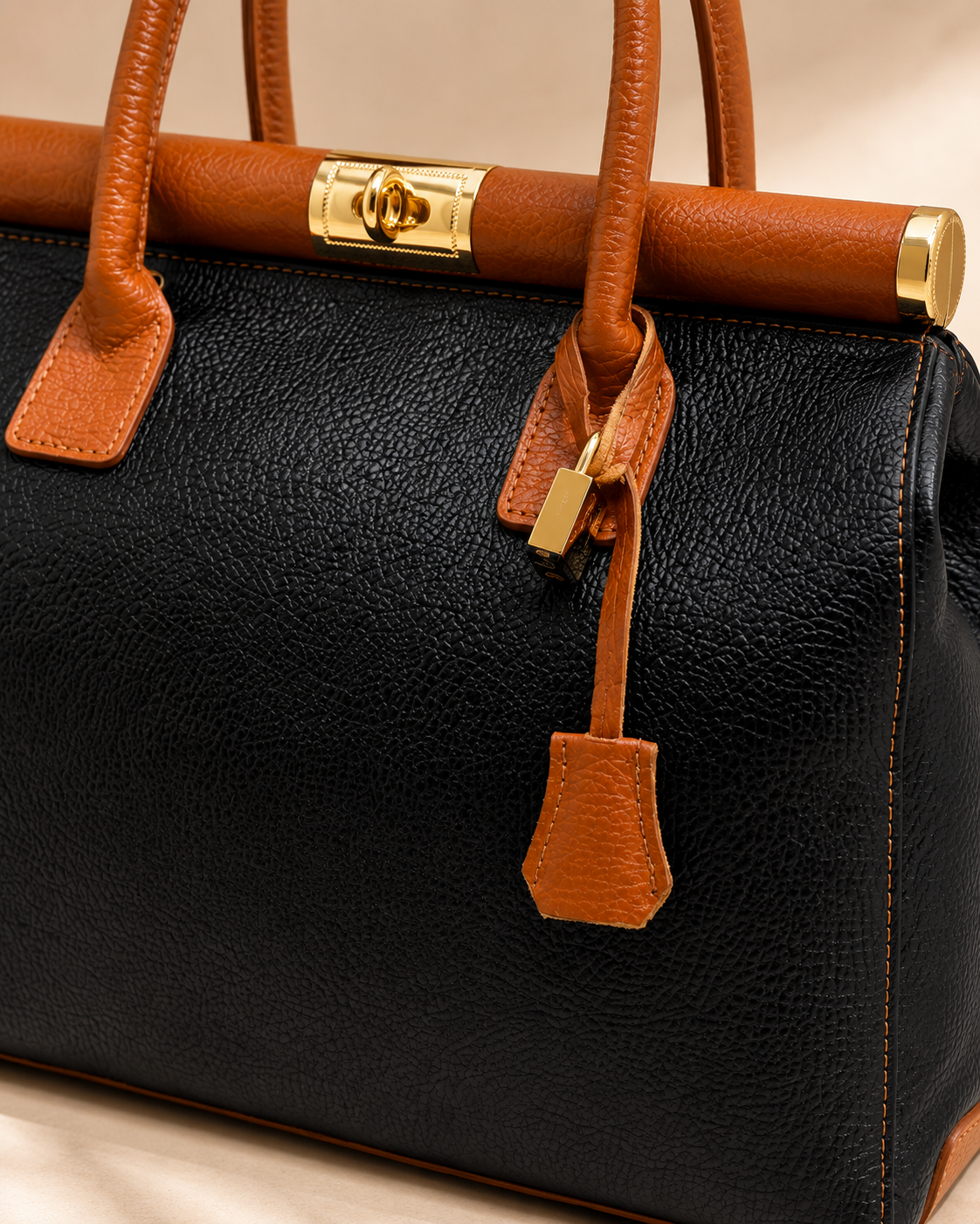 NORA Italian Leather Handbag – Cream & Dark Brown