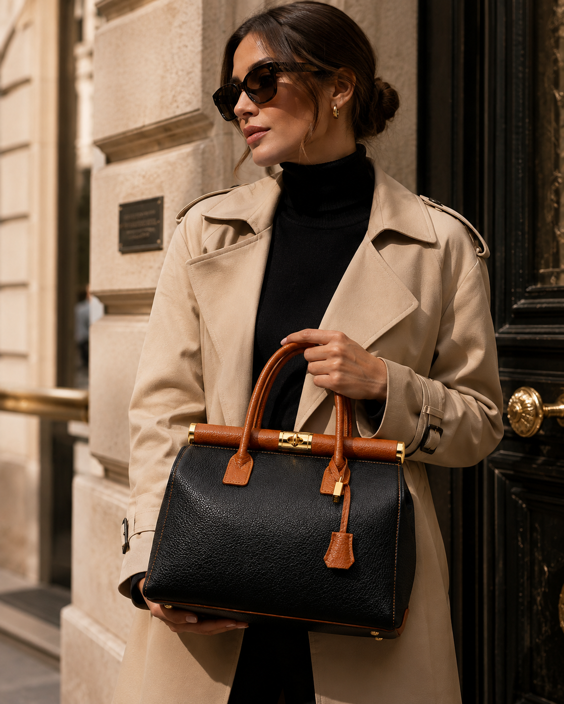 NORA Italian Leather Handbag – Cream & Dark Brown